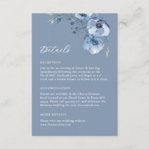 Cartão De Informações Detalhes Florais em Aquarela Azul de Belas Artes