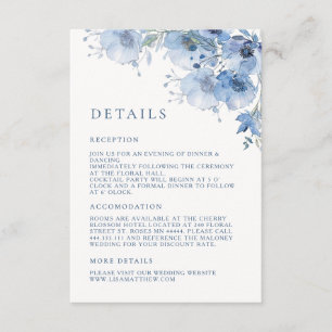 Cartão De Informações Detalhes Florais em Aquarela Azul de Belas Artes