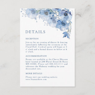Cartão De Informações Detalhes Florais em Aquarela Azul de Belas Artes