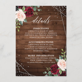 Cartão De Informações Detalhes Florais Geométricos de Madeira Rústica Bu