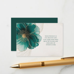 Cartão De Informações Detalhes Floral Turquesa Dourado Casamento
