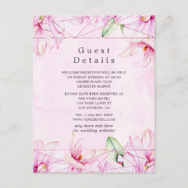 Cartão De Informações Detalhes Geométricos do Convidado da Magnolia Rosa