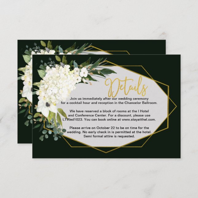 Cartão De Informações Detalhes Geométricos Dourados Florais Brancos Mode (Frente/Verso)