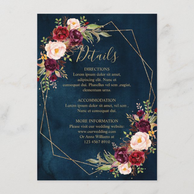 Cartão De Informações Detalhes Geométricos Modernos Florais com Blush (Frente)