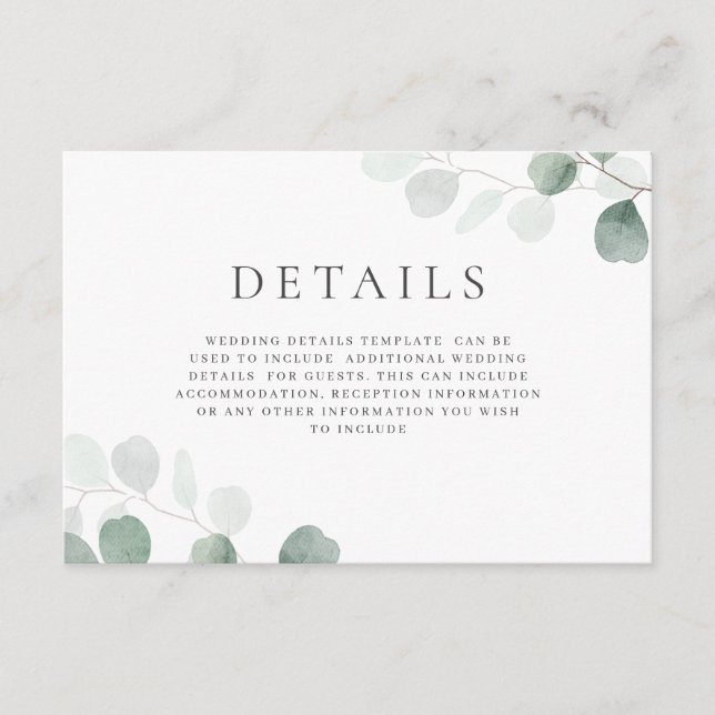 Cartão De Informações Detalhes Horizontais do Casamento Verde Moderno (Frente)