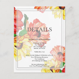 Cartão De Informações DETALHES | Margaridas em Aquarela Vermelho e Amare