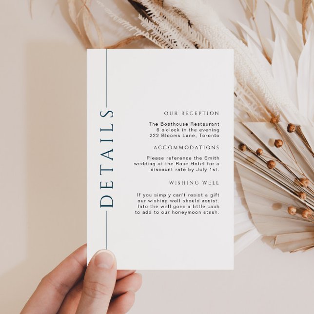 Cartão De Informações Detalhes mínimos de casamento azul e branco Inseri (Criador carregado)