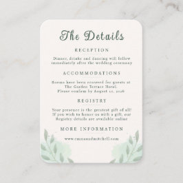Cartão De Informações Detalhes Mínimos de Casamento Botânico em Verde Sa