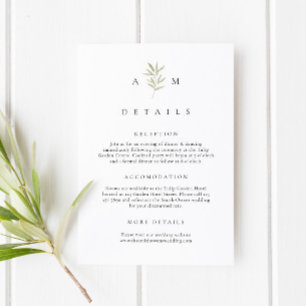 Cartão De Informações Detalhes Mínimos de Casamento de Branch de Oliva