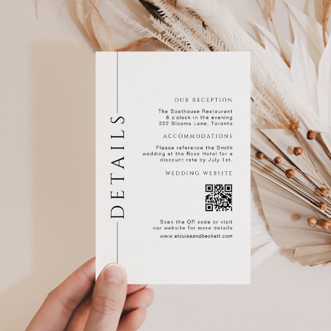 Cartão De Informações Detalhes mínimos do casamento branco Inserir códig (Criador carregado)