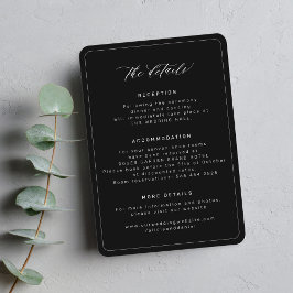 Cartão De Informações Detalhes mínimos simples de casamento preto