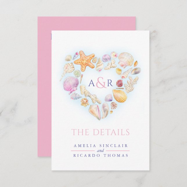Cartão De Informações Detalhes mudam conchas cardíacas praia casamento (Frente/Verso)