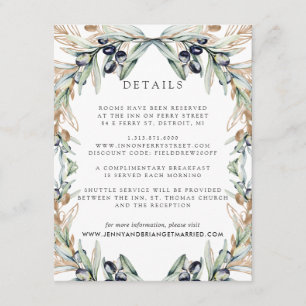 Cartão De Informações Detalhes para Convidados de Casamento Boho em Oliv