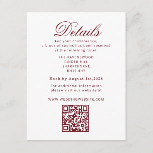 Cartão De Informações Detalhes QR Casamento Old Money em Borgonha com Re