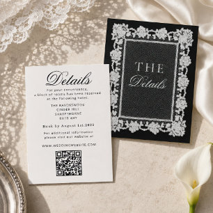 Cartão De Informações Detalhes QR de Casamento Old Money Preto e Branco