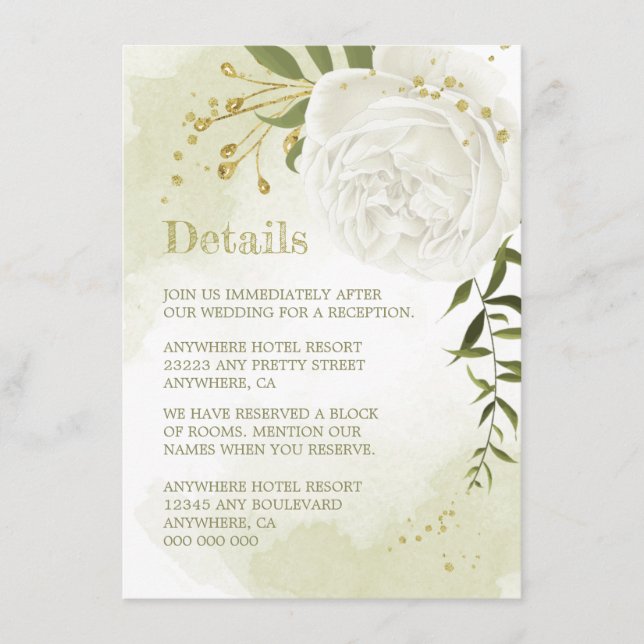 Cartão De Informações detalhes românticos das flores brancas verdes (Frente)