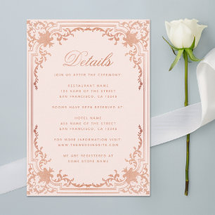 Cartão De Informações Detalhes Rubor Rose Gold Casamento Vintage Elegant