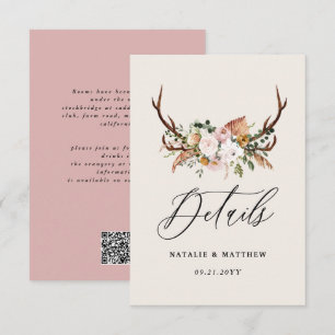 Cartão De Informações Detalhes Rústicos de Floral de Galhada para Casame