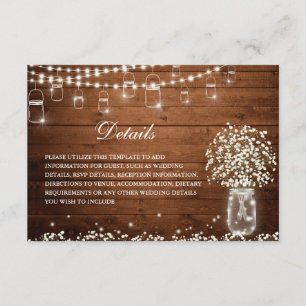 Cartão De Informações Detalhes rústicos do casamento do frasco de