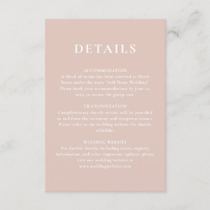 Cartão De Informações Detalhes Simples De Casamento De Blush Rosa Maciço