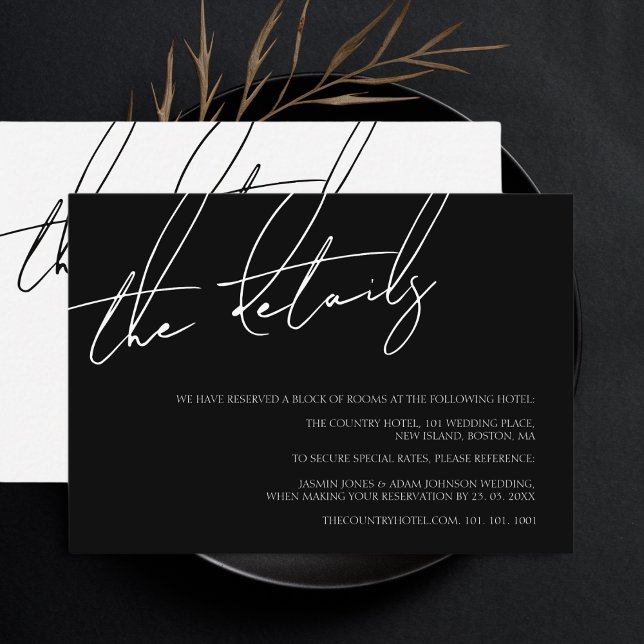 Cartão De Informações Detalhes Simples de Casamento de Script Branco e P (Criador carregado)