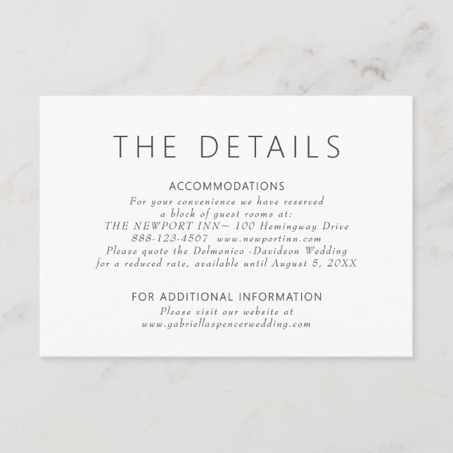 Cartão De Informações Detalhes Simples de Casamento em Roxo Poeirento Mo (Frente)