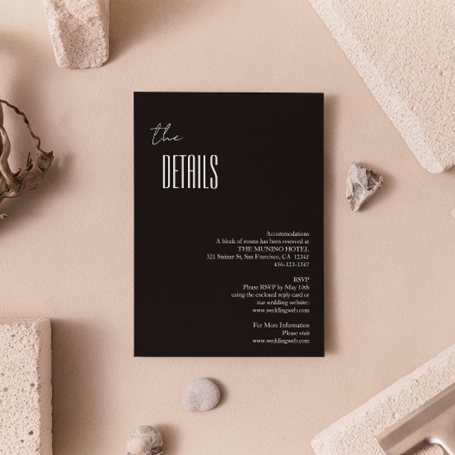 Cartão De Informações Detalhes Simples de Casamento Preto e Branco Minim (Criador carregado)