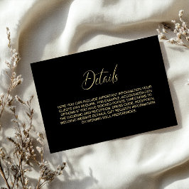 Cartão De Informações Detalhes Simples de Casamento Preto e Dourado