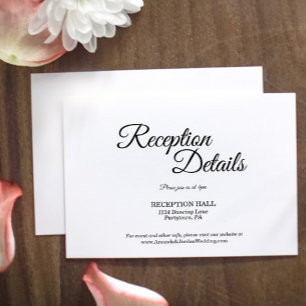 Cartão De Informações Detalhes Simples de Recepção de Caligrafia Branca