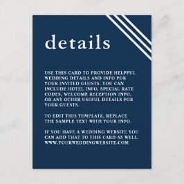 Cartão De Informações Detalhes Simples do Casamento Azul do Marinho Eleg