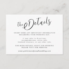 Cartão De Informações Detalhes simples do casamento branco e preto elega