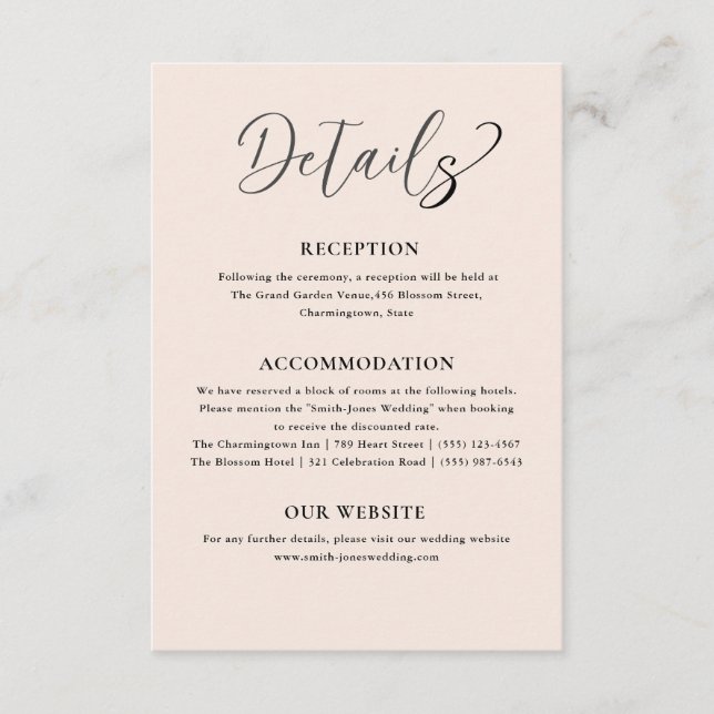Cartão De Informações Detalhes Simples do Casamento de Beige (Frente)