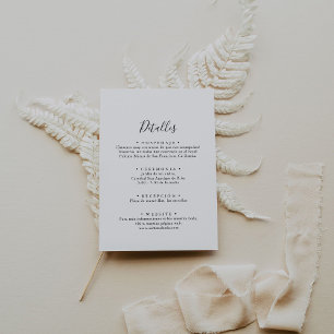 Cartão De Informações Detalhes Simples do Casamento Espanhol