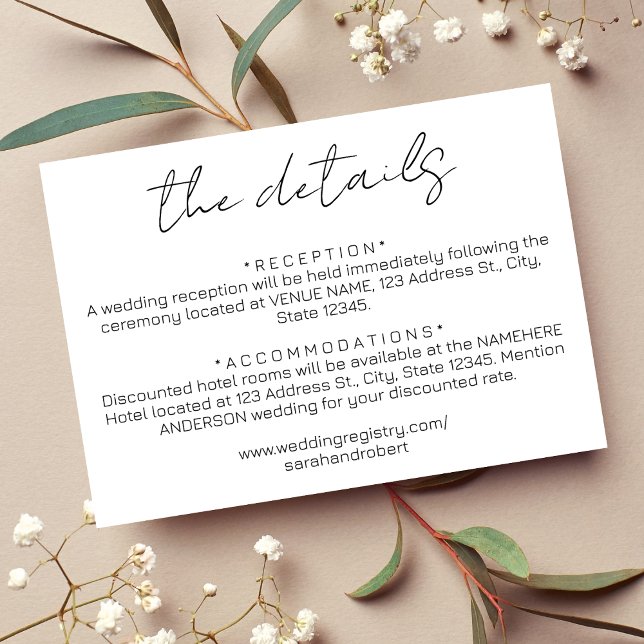 Cartão De Informações Detalhes Simples do Casamento Preto (Simple Black Wedding Details Enclosure Card)