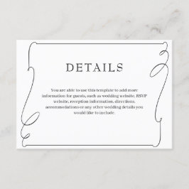 Cartão De Informações Detalhes Simples Do Casamento Preto E Branco