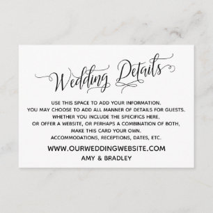 Cartão De Informações Detalhes Simples, Elegante de Casamento Negro e Br