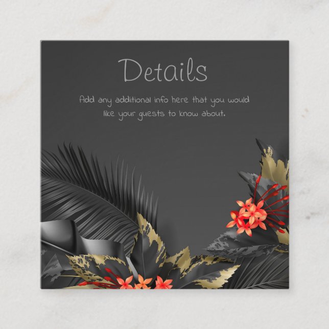 Cartão De Informações Detalhes sobre folhas tropicais de preto e ouro (Frente)