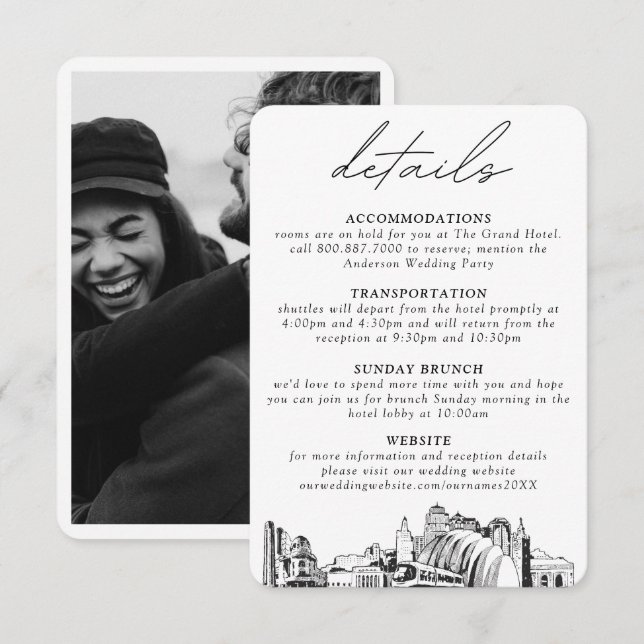 Cartão De Informações Detalhes Verticais do Casamento em Kansas City (Frente/Verso)