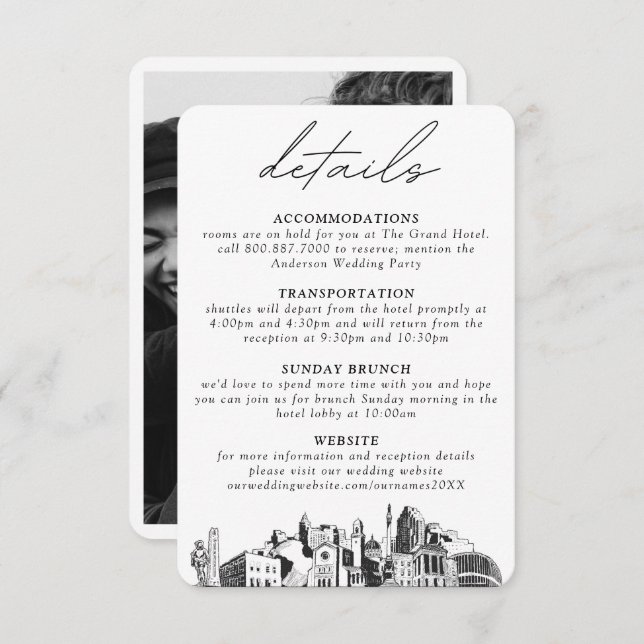 Cartão De Informações Detalhes Verticais do Casamento Raleigh (Frente/Verso)