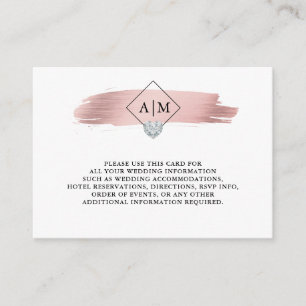 Cartão De Informações DETALHES Wedding dos monogramas do coração da