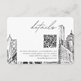 Cartão De Informações Detroit Skyline Small Wedghts Details QR Code RSVP