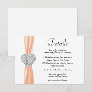 Cartão De Informações Diamond Heart Orange Ribbon Detalhes do Casamento