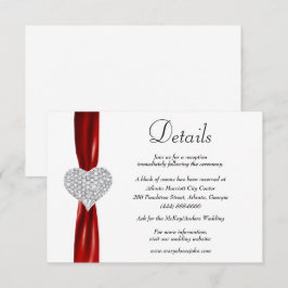 Cartão De Informações Diamond Heart Red Ribbon Detalhes do Casamento