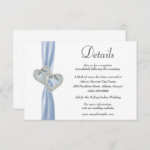 Cartão De Informações Diamond Hearts Blue Ribbon Detalhes do Casamento