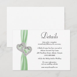 Cartão De Informações Diamond Hearts Green Ribbon Detalhes do Casamento