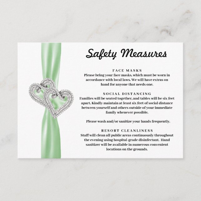 Cartão De Informações Diamond Hearts Green Ribbon Safety Measures (Frente)