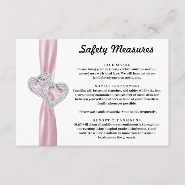 Cartão De Informações Diamond Hearts Pink Ribbon Safety Measures (Frente)