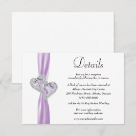 Cartão De Informações Diamond Hearts Purple Ribbon Detalhes do Casamento