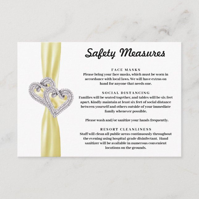 Cartão De Informações Diamond Hearts Yellow Ribbon Safety Measures (Frente)