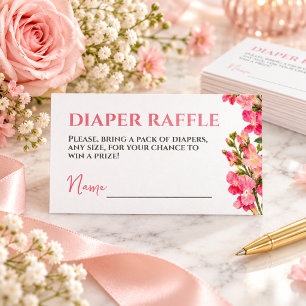 Cartão De Informações Diaper para Chuveiro de Bebê Menina Rosa Flor Silv